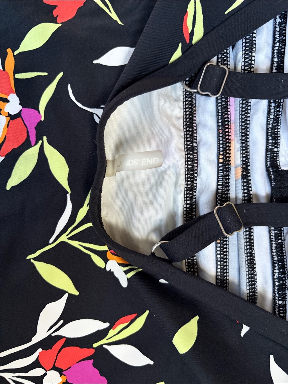 Lands' End Black Floral Tankini-Style Top - Picture 4 of 5
